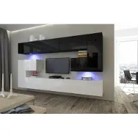Furnitech Wohnwand Wohnzimmer - Wohnzimmer Möbel mit LED Weiß - Hängend Wohnwand Modern - Regale und TV Schrank (Albania AN3-17BW-HG22 1B)