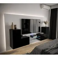 Furnitech Wohnwand Wohnzimmer | Hängend Wohnwand Modern | Wohnzimmer Schrankwand mit Regale und TV Schrank | Wohnzimmer Möbel ohne LED (AN96-21B-HG1 1C)