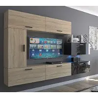 Furnitech Wohnwand Wohnzimmer - Wohnzimmer Möbel mit LED Weiß - Hängend Wohnwand Modern - Regale und TV Schrank (Future C10_HGM_BS_11 1B)