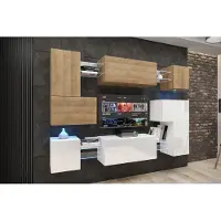Furnitech Wohnwand Wohnzimmer - Wohnzimmer Möbel mit LED Weiß - Hängend Wohnwand Modern - Regale und TV Schrank (Albania AN3N-21DZW-HGM37-1C)