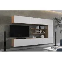 Furnitech Wohnwand 249 cm, Möbel-Set fürs Wohnzimmer, Weiß Matt, Eiche Sonoma, Moderne Schränke, Regale, Funktionalität, Modell AN142-1A