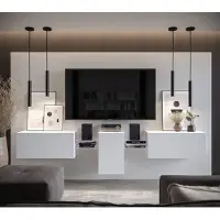 Furnitech Wohnwand Wohnzimmer - Wohnzimmer Möbel mit LED Weiß - Hängend Wohnwand Modern - Regale und TV Schrank (AN98-21W-M3-1A)
