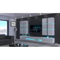Furnitech Wohnwand Wohnzimmer - Wohnzimmer Möbel mit LED RGB - Hängend Wohnwand Modern mit Regalemit Regale und TV Schrank (Jurat AN51-18HG-W2)
