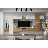 Furnitech Wohnwand Wohnzimmer - Wohnzimmer Möbel mit LED Blau - Wohnzimmer Schrankwand(AN91NEW-21WDZ-HGM22)
