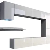 Furnitech Wohnwand Wohnzimmer - Wohnzimmer Möbel mit LED Blau - Hängend Wohnwand Modern - Regale und TV Schrank (Future C6/HG/W2 1B)