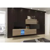 Furnitech Wohnwand Wohnzimmer | Wohnzimmer Möbel mit LED Weiß | Hängend Wohnwand Modern | Wohnzimmer Schrankwand mit Regale und TV Schrank (Troja AN85-17BS-HGM40 1B)