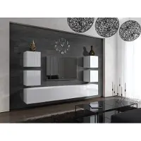 Furnitech Wohnwand Wohnzimmer - Wohnzimmer Möbel mit LED RGB - 16 Farben - Hängend Wohnwand Modern - Wohnzimmer Schrankwand mit Regale und TV Schrank (Future C35/HG/W2 1A)