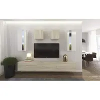 Furnitech Wohnwand Wohnzimmer - Wohnzimmer Möbel mit LED Blau - Hängend Wohnwand Modern - Regale und TV Schrank (AN291-17WS-HGM43 1A Klein)
