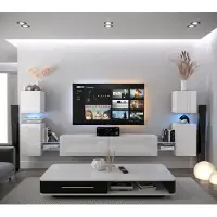 Furnitech Wohnwand Wohnzimmer - Wohnzimmer Möbel mit LED RGB - 16 Farben - Hängend Wohnwand Modern - Wohnzimmer Schrankwand mit Regale und TV Schrank (AN105-21W-HG2 1B)