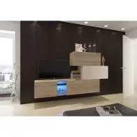 Furnitech Wohnwand Wohnzimmer | Wohnzimmer Möbel mit LED Blau | Hängend Wohnwand Modern | Wohnzimmer Schrankwand mit Regale und TV Schrank (Troja AN85-17WS-HGM41 1A)
