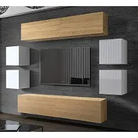 Furnitech Wohnwand Wohnzimmer - Wohnzimmer Möbel mit LED Weiß - Hängend Wohnwand Modern - Regale und TV Schrank (Future C42/HGM/WD/48 1A)