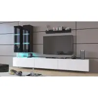 Furnitech Wohnwand Wohnzimmer - Wohnzimmer Möbel mit LED Blau - Hängend Wohnwand Modern - Regale und TV Schrank (Egina AN50-18WB-HG6 1B)