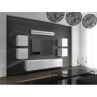 Furnitech Wohnwand Wohnzimmer - Wohnzimmer Möbel mit LED Weiß - Hängend Wohnwand Modern - Wohnzimmer Schrankwand mit Regale und TV Schrank (Future C41/HG/B/1 1B)
