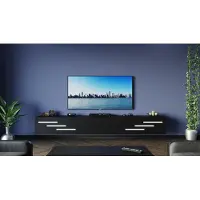 Furnitech TV Lowboard, TV Board hängend, TV Schrank-180cm Schwarz Matt, Weiße Kurze Zierleiste M9-24M-B1-LB2-1A