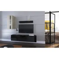 Furnitech Wohnwand Wohnzimmer - Wohnzimmer Möbel mit LED Weiß - Hängend Wohnwand Modern - Wohnzimmer Schrankwand mit Regale und TV Schrank (Mery AN271-17BS-HGM30 1B Groß)