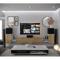 Furnitech Wohnwand Wohnzimmer - Hängend Wohnwand Modern - Regale und TV Schrank - Wohnzimmer Möbel ohne LED (AN104-21BDZ-HGM7-1A)