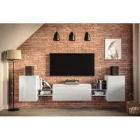 Furnitech Wohnwand Wohnzimmer - Wohnzimmer Möbel mit LED RGB - 16 Farben - Hängend Wohnwand Modern - Wohnzimmer Schrankwand mit Regale und TV Schrank (AN93-21W-HG2-1B)