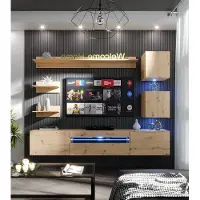 Furnitech Wohnwand Wohnzimmer, Möbel, Hängend Wohnwand Modern, Schrankwand mit Regale, TV Schrank, 239 cm, Artisan Eiche M27-24M-DA5 1B mit LED RGB