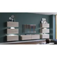 Furnitech Wohnwand Wohnzimmer - Wohnzimmer Möbel mit LED RGB - 16 Farben - Hängend Wohnwand Modern - Wohnzimmer Schrankwand mit Regale und TV Schrank (Henri AN72-19S-M9-1A - 287cm)