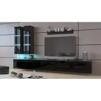 Furnitech Wohnwand Wohnzimmer | Wohnzimmer Möbel mit LED Blau | Hängend Wohnwand Modern | Wohnzimmer Schrankwand mit Regale und TV Schrank (Egina AN50-18HG-B1 1A)