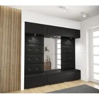 Furnitech GF89 Flur Dielenmöbel Garderobenschrank Dielenschrank Schuhschrank Flurmöbel Set Spiegel Matt (LED RGB (16 Farben, GF89-21B-M1)