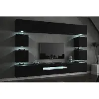 Furnitech Wohnwand Wohnzimmer - Wohnzimmer Möbel mit LED Blau - Hängend Wohnwand Modern - Regale und TV Schrank (Future C81-18B-M5 1B Matt)