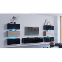 Furnitech Wohnwand Wohnzimmer - Hängend Wohnwand Modern - Regale und TV Schrank - Wohnzimmer Möbel ohne LED (Henri AN72-19BS-HGM7-1C - 362cm)
