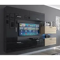 Furnitech Wohnwand Wohnzimmer - Wohnzimmer Möbel mit LED Blau - Hängend Wohnwand Modern - Regale und TV Schrank (Future C10_HGM_BS_10 1A)