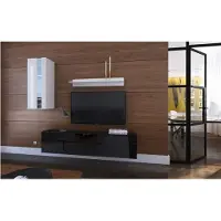 Furnitech Wohnwand Wohnzimmer - Wohnzimmer Möbel mit LED RGB - 16 Farben - Hängend Wohnwand Modern - Regale und TV Schrank (Mery AN271-17BW-HG22 1B Groß)