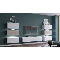 Furnitech Wohnwand Wohnzimmer - Wohnzimmer Möbel mit LED Weiß - Hängend Wohnwand Modern - Regale und TV Schrank (Henri AN72-19WS-HGM5-1A - 287cm)
