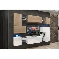 Furnitech Wohnwand Wohnzimmer - Hängend Wohnwand Modern - Regale und TV Schrank - Wohnzimmer Möbel ohne LED (Albania AN3N-21SW-HGM35-1B)