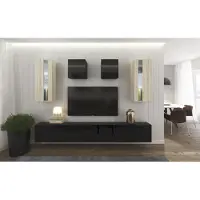 Furnitech Wohnwand Wohnzimmer - Wohnzimmer Möbel mit LED RGB - 16 Farben - Hängend Wohnwand Modern - Regale und TV Schrank (AN291-17BS-HGM30 1A Klein)