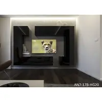 Furnitech Colmar Modernes Wohnzimmer Wohnwände Wohnschränke Schrankwand Schwarz Weiß Hochglänzend AN 7 (Möbel ohne LED, AN7-17B-HG20 1B)