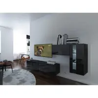 Furnitech Wohnwand Wohnzimmer - Wohnzimmer Möbel mit LED Blau - Hängend Wohnwand Modern - Regale und TV Schrank (Cholet AN11-18B-HG1 1A)