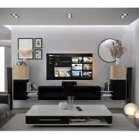 Furnitech Wohnwand Wohnzimmer - Wohnzimmer Möbel mit LED Weiß - Hängend Wohnwand Modern - Regale und TV Schrank (AN104-21SB-HGM5-1C)