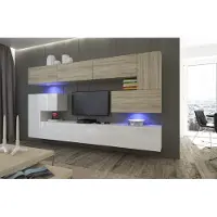 Furnitech Wohnwand Wohnzimmer - Wohnzimmer Möbel mit LED Weiß - Hängend Wohnwand Modern - Regale und TV Schrank (Albania AN3-17WS-HGM33 1B)