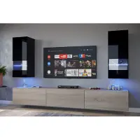 Furnitech Wohnwand Wohnzimmer - Wohnzimmer Schrankwand (Sezana AN21-18BS-HGM7 1A)