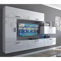 Furnitech Wohnwand Wohnzimmer | Wohnzimmer Möbel mit LED Blau | Hängend Wohnwand Modern | Wohnzimmer Schrankwand mit Regale und TV Schrank (Future C10/HG/W8 1B)