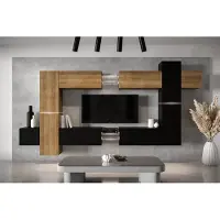 Furnitech Wohnwand Wohnzimmer - Wohnzimmer Möbel mit LED Weiß - Hängend Wohnwand Modern - Wohnzimmer Schrankwand mit Regale und TV Schrank (AN91NEW-21DZB-M13 MATT)