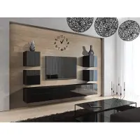 Furnitech Wohnwand Wohnzimmer - Wohnzimmer Möbel mit LED Weiß - Hängend Wohnwand Modern - Wohnzimmer Schrankwand mit Regale und TV Schrank (Future C35/HG/B1 1A)