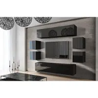 Furnitech Wohnwand Wohnzimmer - Wohnzimmer Möbel mit LED Weiß - Hängend Wohnwand Modern - Regale und TV Schrank (Future C42/HG/B/1 1B)
