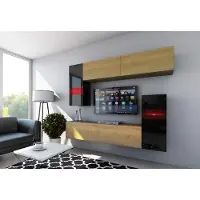 Furnitech Wohnwand Wohnzimmer | Hängend Wohnwand Modern | Wohnzimmer Schrankwand mit Regale und TV Schrank | Wohnzimmer Möbel ohne LED (Future C31-HGM-BD-47 1A)