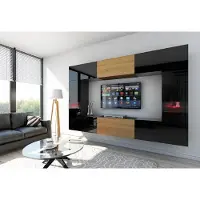 Furnitech Wohnwand Wohnzimmer - Wohnzimmer Möbel mit LED Blau - Hängend Wohnwand Modern - Regale und TV Schrank (Future C29-HGM-BD-48 1A)