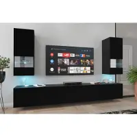 Furnitech Wohnwand Wohnzimmer - Hängend Wohnwand Modern - Regale und TV Schrank - Wohnzimmer Möbel ohne LED (Sezana AN21-18B-M1 1B MATT)