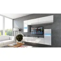 Furnitech Wohnwand Wohnzimmer - Wohnzimmer Möbel mit LED Blau - Hängend Wohnwand Modern - Regale und TV Schrank (Future C31/HG/W2 1B)