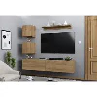 Furnitech Wohnwand M30 Pura 182 cm, Eiche Gold, TV Schrank mit Push-to-Open M30-25DZ-M4