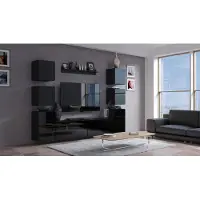 Furnitech Wohnwand Wohnzimmer - Wohnzimmer Möbel mit LED Weiß - Hängend Wohnwand Modern - Regale und TV Schrank (Future C34/HG/B1 1B)