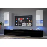 Furnitech Wohnwand Wohnzimmer - Wohnzimmer Möbel mit LED RGB - Wohnzimmer Schrankwand(Sezana AN21-18WB-HG4 1A)