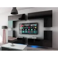 Furnitech Wohnwand Wohnzimmer - Wohnzimmer Möbel mit LED Blau - Hängend Wohnwand Modern - Regale und TV Schrank (Future C20_HG_B_1 1B)