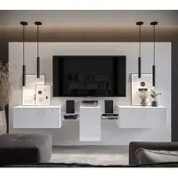 Furnitech Wohnwand Wohnzimmer - Hängend Wohnwand Modern - Regale und TV Schrank - Wohnzimmer Möbel ohne LED (AN98-21W-HG2-1C)